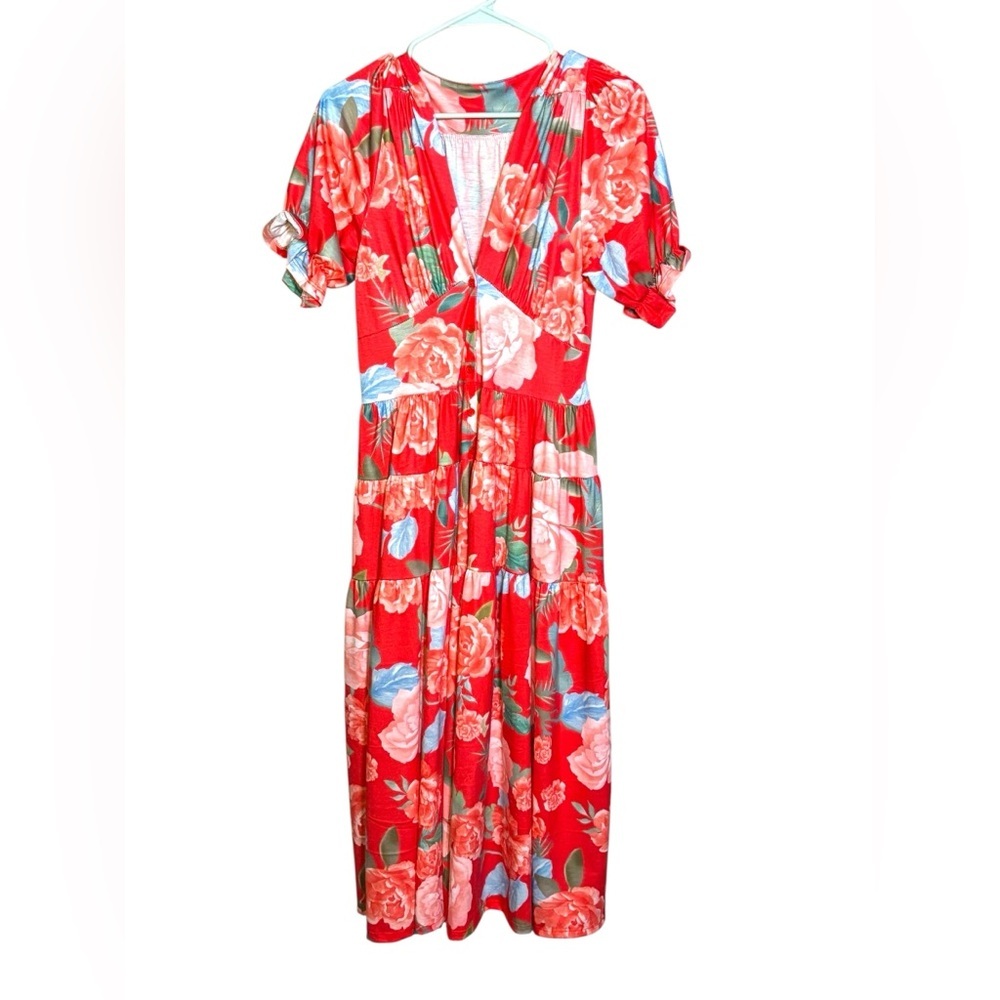 Floral Red Maxi Dress Woman’s Size L